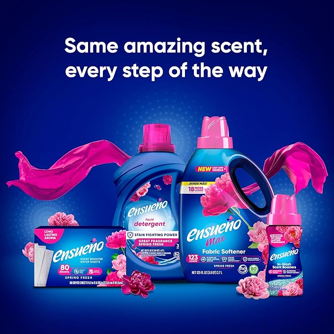 Ensueño Max Liquid Fabric Softener - Spring Fresh Scent - 125 fl oz - Color-Safe Fabric Softener Liquid - Softens 123 Loads - Reduces Wrinkles & Static