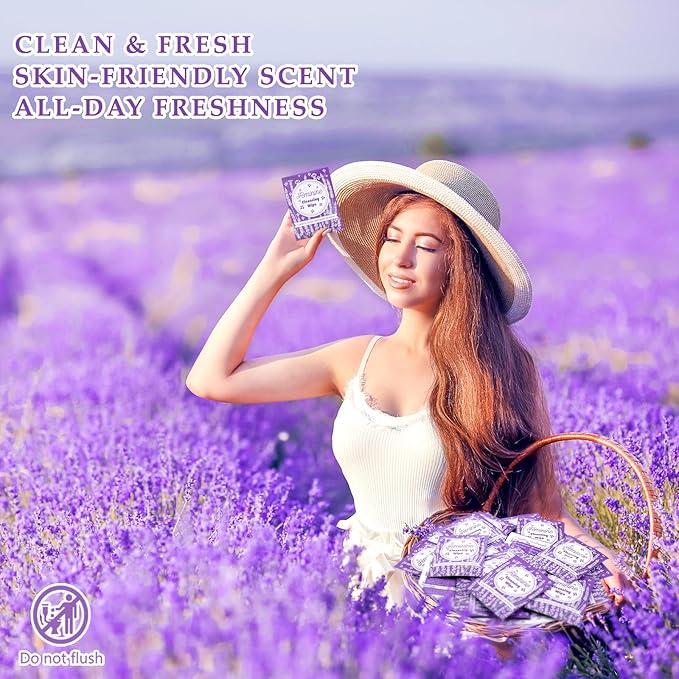 Tondiamo 200 Pcs Feminine Wet Wipes for Women Individually Wrapped Flushable Wipes Travel Size Soothing Personal Cleansing Natural Ingredients for Feminine Daily Use(Lavender Scented)