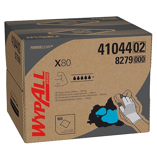 WypAll PowerClean X80 Cloths Heavy Duty Wipes (41044), Brag Box, Extended Use Towels, White (1 Packs of 160 Sheets, 160 Sheet Total)