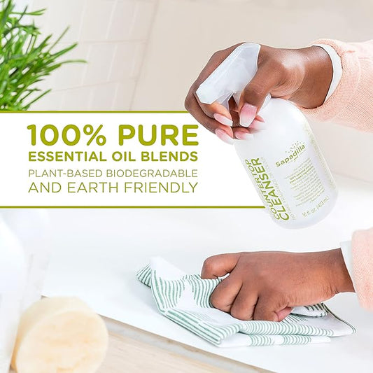 Sapadilla Multi-Surface Countertop Spray - Rosemary + Peppermint - Made with 100% Pure Essential Oil Blends, Multi-Purpose Household Cleaner, Aromatic, Plant Based, Biodegradable, 16 Ounce (Pack of 2)