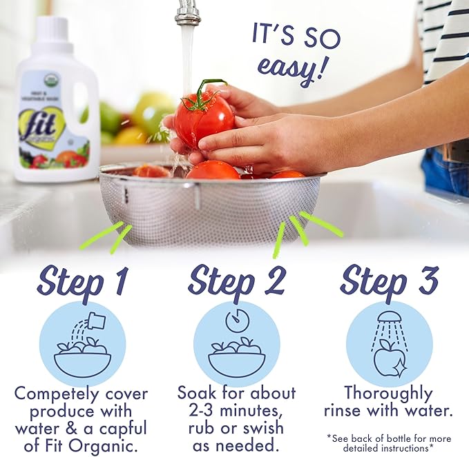 Fit Organic 32 Oz Soaker Produce Wash, Fruit and Vegetable Wash and Pesticide/Wax Remover