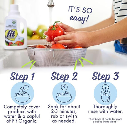 Fit Organic 32 Oz Soaker Produce Wash, Fruit and Vegetable Wash and Pesticide/Wax Remover