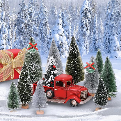 Waipfaru Christmas Decorations, Bottle Brush Christmas Trees, 21 Pcs Mini Christmas Tree Table Decor, Miniature Pine Trees for Xmas Tabletop Crafts Indoor Decor (Green & Sliver)