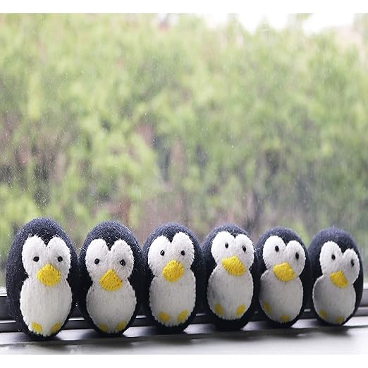 Organic Wool Dryer Balls - Penguins 6 XL Premium Quality Reusable Natural Fabric Softener, 100% Hand Made, New Zealand Merino Wool, Waddle of Penguins, Fair-Trade