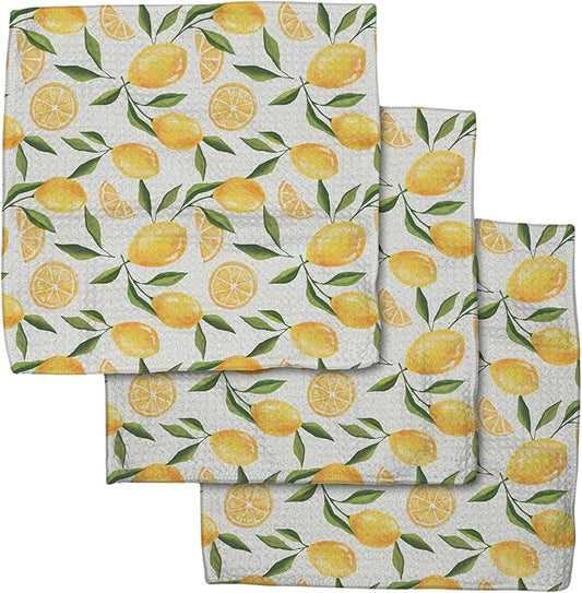 GEOMETRY Kitchen Dish Cloths - Spring & Summer Collection - Premium Dishcloths with Geoweave - Absorbent & Fast Drying Kitchen Towels - Lemon Delight, 10" x 10" - 3-Pack