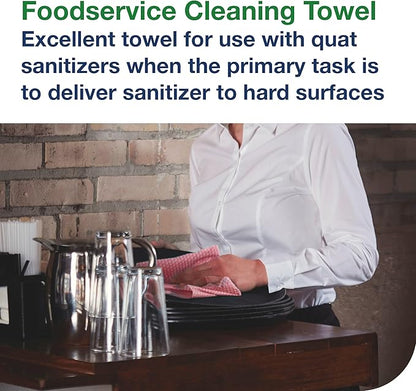 Tork Foodservice Cleaning Towel Pink and White, 1/4 Fold, 1 x 200 Towels, 192187