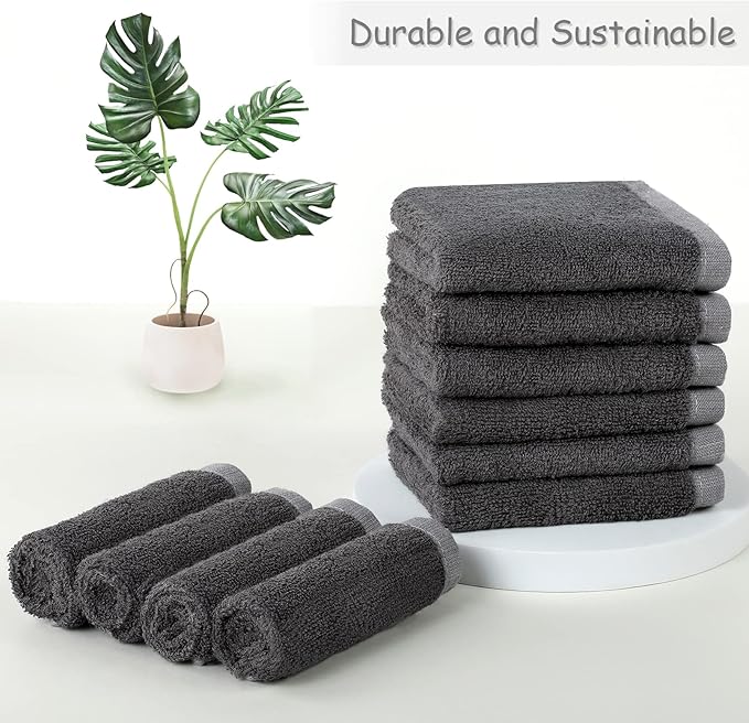 Yoofoss Luxury Washcloths Towel Set 10 Pack Baby Wash Cloth for Bathroom-Hotel-Spa-Kitchen Multi-Purpose Fingertip Towels and Face Cloths 10'' x 10'' - Dark Grey