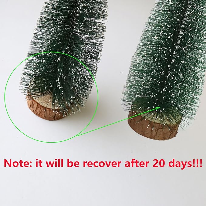 Bottle Brush Christmas Trees 5Sizes Mini Christmas Trees Small Christmas Trees Mini Pine Trees Desktop Miniature Christmas Trees with Snow and Wooden Base for Crafting Decorations (Plant Green)