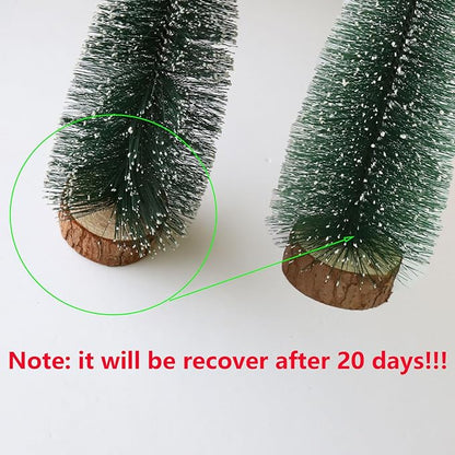 Bottle Brush Christmas Trees 5Sizes Mini Christmas Trees Small Christmas Trees Mini Pine Trees Desktop Miniature Christmas Trees with Snow and Wooden Base for Crafting Decorations (Plant Green)