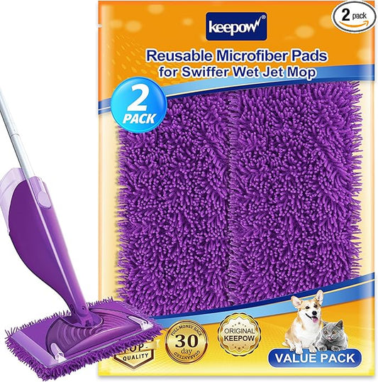 Reusable Mop Pads Refills Compatible with Swiffer Wet Jet Spray Mop, Wet Pads Refill WetJet Pads Refills for Swiffer Mop, Microfiber Mop Pad Replacements Wet Dry Mop Heads for Floor Cleaning, 2 Pack