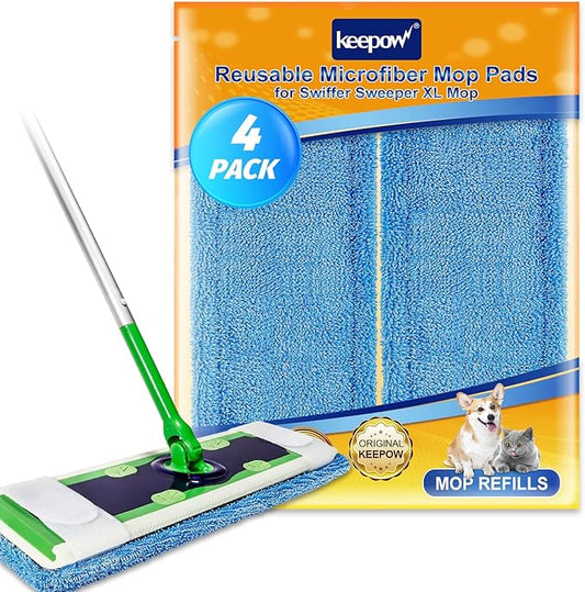 KEEPOW XL Wet Pads for Swiffer XL, XL Dry Sweeping Cloths for Swiffer X-Large Mop, Reusable Microfiber Mopping Refills Pads for Surface/Hardwood Floor Cleaning (4 Pack)