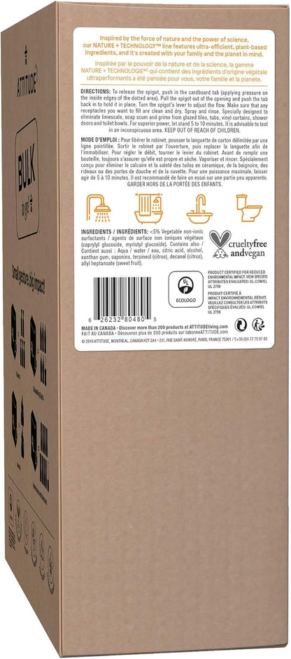 ATTITUDE Bathroom Cleaner, EWG Verified, Plant- and Mineral-Based Ingredients, Vegan Household Products, Citrus Zest, Bulk Refill, 135.26 Fl Oz