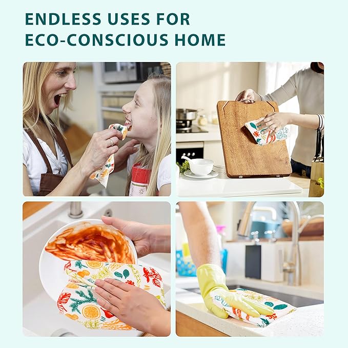 Reusable Paper Towels Washable, Pack of 12 Paperless Kitchen Towels Roll - Surprise Prints, Super Soft Eco Friendly Cotton Cloth