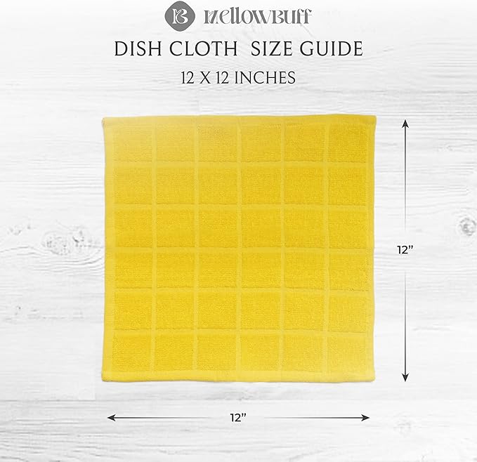 100% Cotton Dish Cloth for Dish Washing, Terry Dish Cloth, Cotton Dish Rags, 6 Pack, Super Soft and Absorbent,12"x12", inches, Reusable Cleaning Cloth, Yellow
