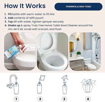 Toilet Bowl Cleaner - Heavy-Duty Stain Remover - Septic Safe, Plant-Based Formula - Fresh Peppermint Scent - 1 Refill (3oz) with Empty Refillable Bottle
