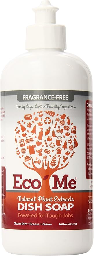 Eco Me Natural Environmentally Friendly Sudsing Liquid Dish Soap, Healthy Fragrance Free Scent, 16 Ounces