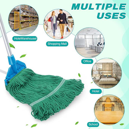 Roshtia 16 Pack Commercial Mop Head Replacements Looped End Wet Heavy Duty Mop Heads Cotton String Mops Industrial Cleaning Refills for Commercial Industrial Home(Green)