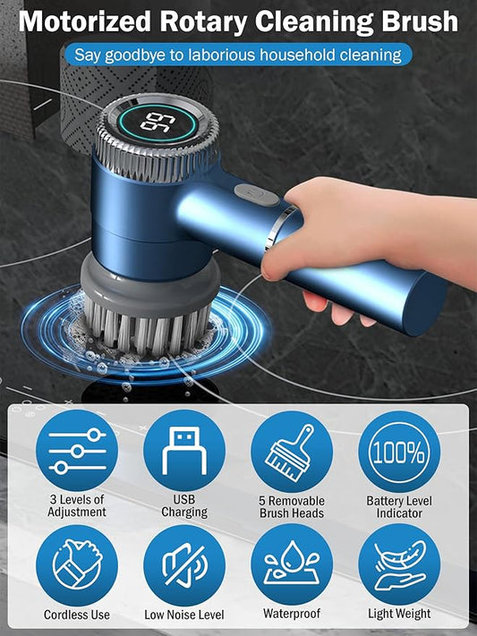 Electric Spin Scrubber,Cordless Electric Scrubber Electric Cleaning Brush with 3 Speeds shower cleaner,Battery Level Display 5 Replaceable Brush Heads,Cleaning Brush for Sink Bathroom Tub Floor Window
