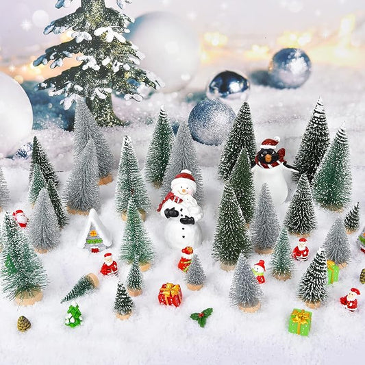 DearHouse 30PCS Artificial Mini Christmas Trees, Mini Pine Tree Sisal Trees with Wood Base Bottle Brush Trees for Christmas Table Top Decor Winter Crafts Ornaments (Silver, 30)