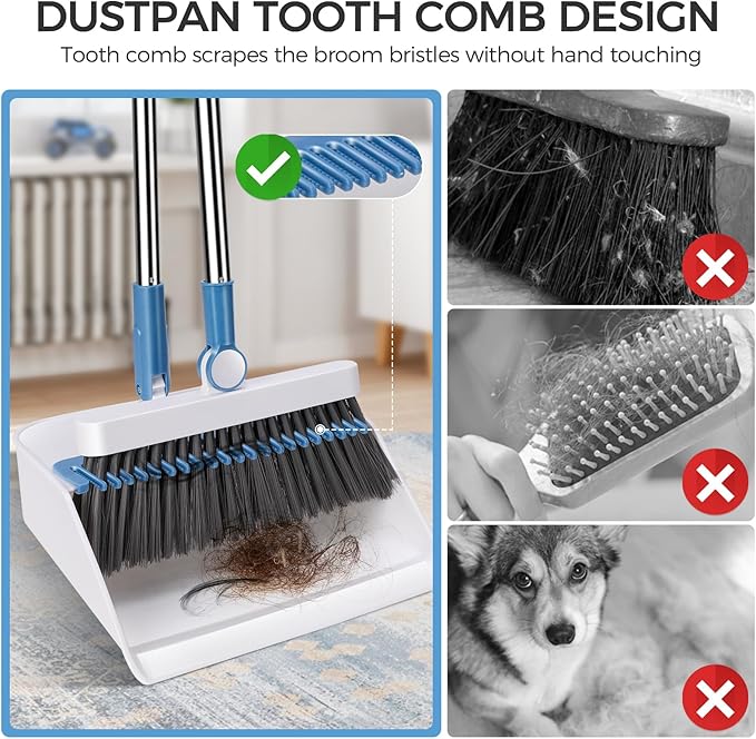 Masthome 42" Large Industrial Mop with 2 Reusable Mop Pads,Commercial Microfiber Mop & Long Handle Lightweight 180 Degree Rotating Broom Set with Squeegee Broom for Floor