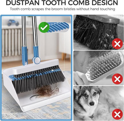 Masthome 42" Large Industrial Mop with 2 Reusable Mop Pads,Commercial Microfiber Mop & Long Handle Lightweight 180 Degree Rotating Broom Set with Squeegee Broom for Floor