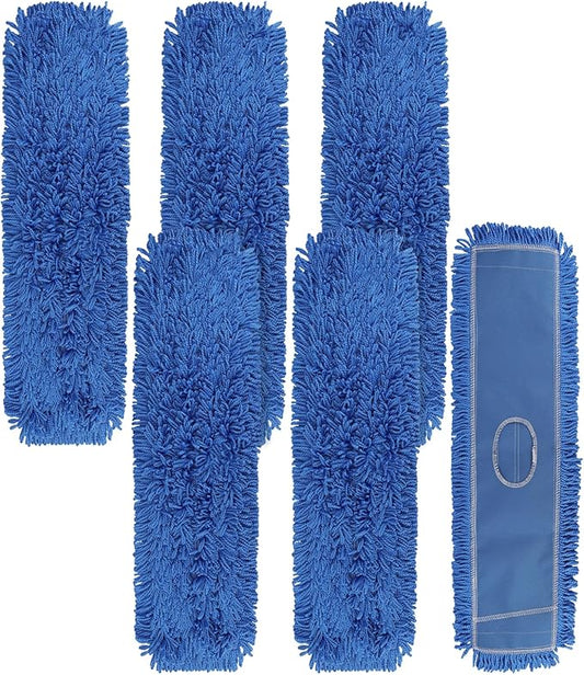 36 Inch Dust Mop Head: Replacement Medium Washable Commercial Mop Head - Sweeper and Janitorial Dust Mop Head Replacement Blue (Blue - 36 Inch, 6 Pack)