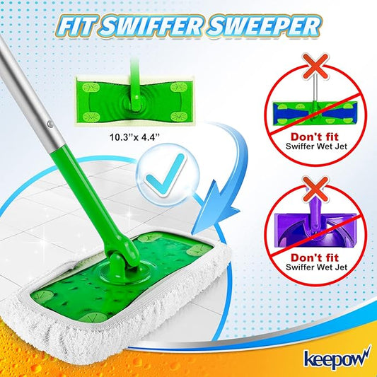 KEEPOW Reusable Wet Pads for Swiffer Sweeper Mop, Dry Sweeping Cloths, Washable Duster Mopping Refills for Wet & Dry Floor Cleaning, 100% Cotton, 6 Pack (Mop is Not Included)
