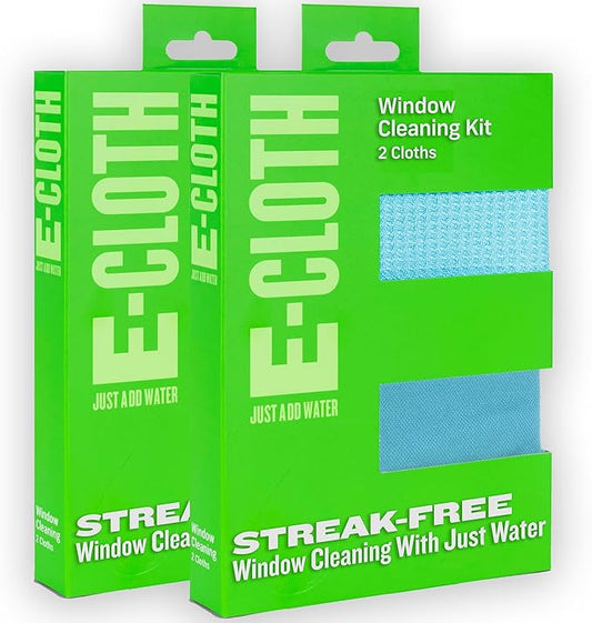 E-Cloth 2-Pack Window Cleaning Cloth - Streak-Free Glass & Mirror Cleaning Kit with Just Water, Glass Cleaning Cloth, Microfiber Towel Kit for Windows, Car Windshield, Mirrors - Alaskan Blue