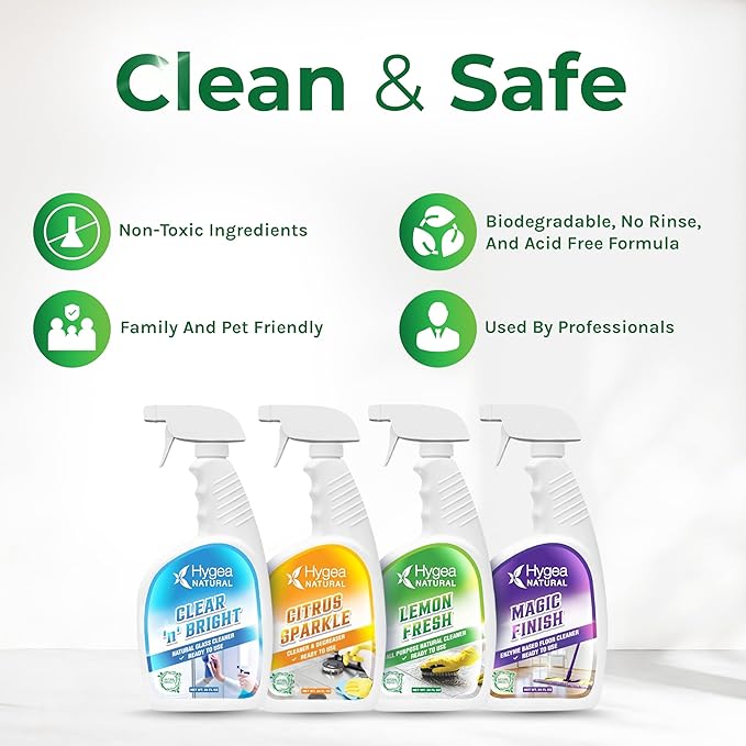 Cleaning Supplies Kit All Purpose Cleaners, Citrus Degreaser, Floor and Tile Cleaner, Window, Glass and Mirror Cleaner- No Harsh Chemicals, Family safe - 4 Pack 24 oz Sprays