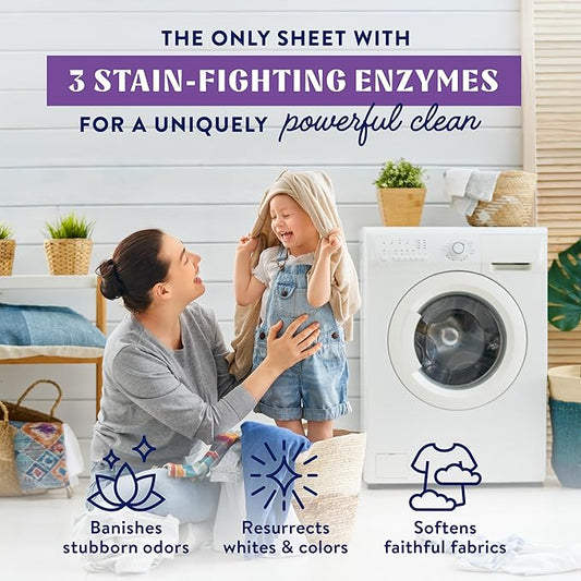Cleancult Laundry Detergent Sheets - Resealable Box - 3 Stain Fighting Enzymes - Wild Lavender - 60 Loads - Free of Harsh Chemicals - No Mess - No Plastic Waste