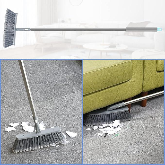 Detachable Broom Mop Combo for House Cleaning, Collapsible Broom and Mop for RV, Home, Dorm, Foldable, Extendable Pole, Fiber Duster, Window Squeegee, Window Scrubber