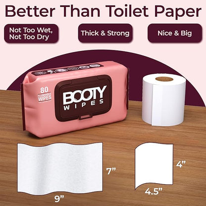 BOOTY WIPES Flushable Wipes Women - 80 Count, Pack of 4 Wet Wipes for Adults - pH Balanced Feminine Wipes with Aloe and Vitamin E - Gentle Cleansing Female Toilet Wipes for Sensitive Skin