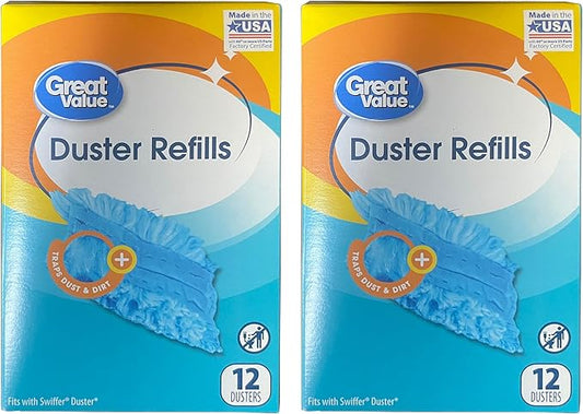 Great Value Duster Refills - 12 Count, 2 Pack, 24 Count Total - Dirt, Dust & Hair Trapping Fibers
