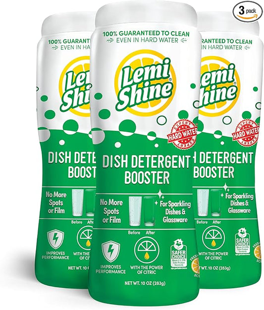 Lemi Shine Dish Detergent Booster, Hard Water Stain Remover, Multi-Use Citric Acid Cleaner 10 oz, Pack of 3
