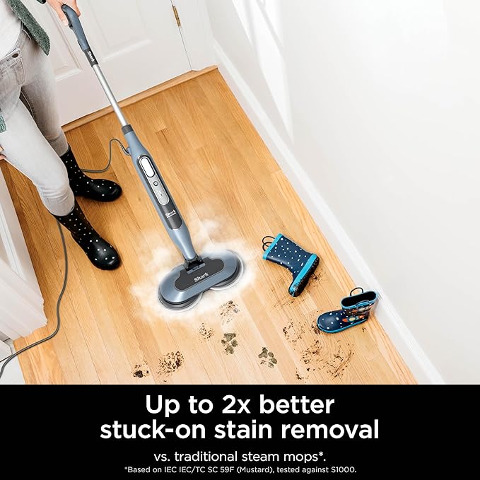 Shark Steam & Scrub Steam Mop, Scrubbing & Sanitizing, 2 Steam Modes, Rotating Pads, XL Water Tank, Swivel Steering, Designed for Hardwood, Marble, Tile, and Stone, Blue, S8000