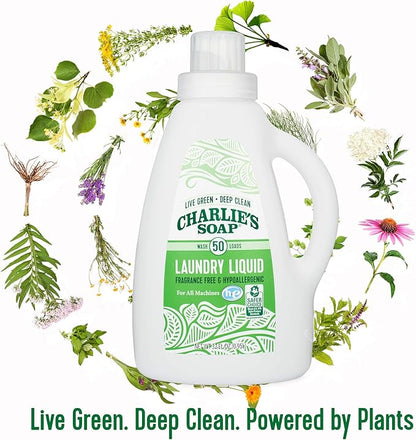 Charlie's Soap - Fragrance Free Laundry Liquid - 50 Loads (One 50-Load Bottle, 50 Total Loads)