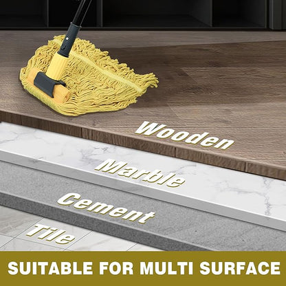 JEHONN Commercial Mop Heavy Duty Industrial String Mops with 57.5 inches Long Handle, Professional Dry Wet Cotton Mop for Cleaning Hardwood Floor Concrete Tile Home Kitchen Office Garage (Yellow)
