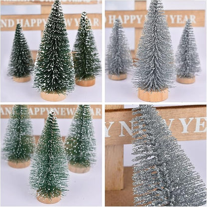 DearHouse 30PCS Artificial Mini Christmas Trees, Mini Pine Tree Sisal Trees with Wood Base Bottle Brush Trees for Christmas Table Top Decor Winter Crafts Ornaments (Silver, 30)