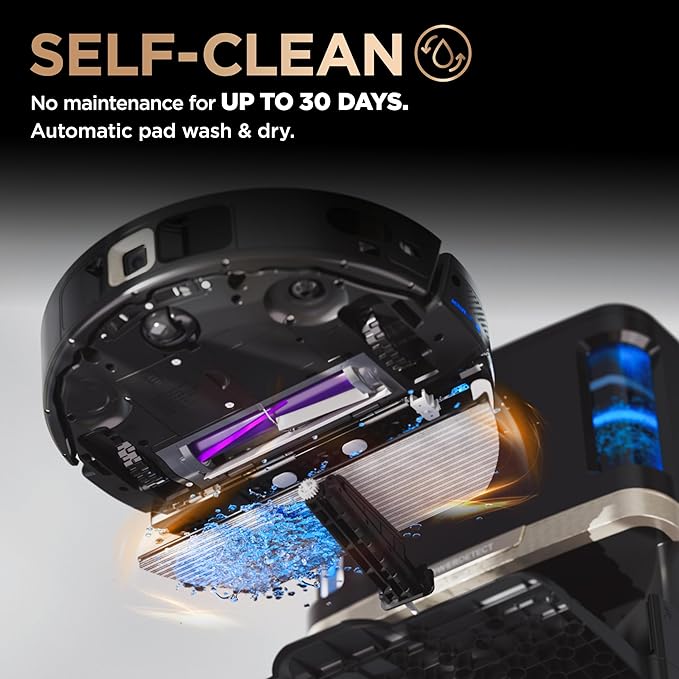 Shark Robot Vacuum & Mop Combo, PowerDetect NeverTouch Pro, Self-Emptying, Self-Refill with Self-Clean Pad Wash & Dry, 60-Day Debris Capacity, 30-Day Refill Tank, 5 PowerDetect Technologies, RV2820ZE