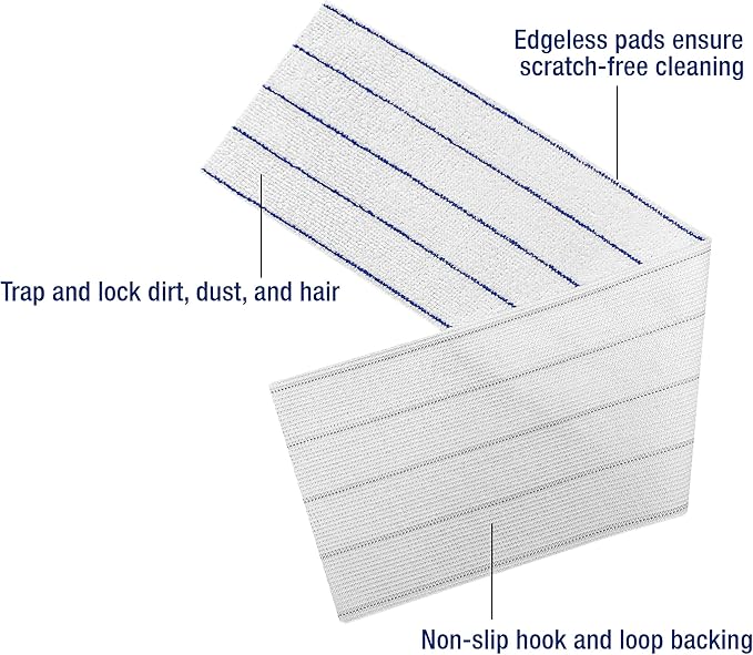Disposable Microfiber Mop Pads in Easy Grab Dispenser Box, White with Blue Stripe, Non-Scratch, Streak-Free Cleaning for Hardwood, Vinyl, Marble, Ceramic Floors, Fits 18-Inch Mop Plates,
