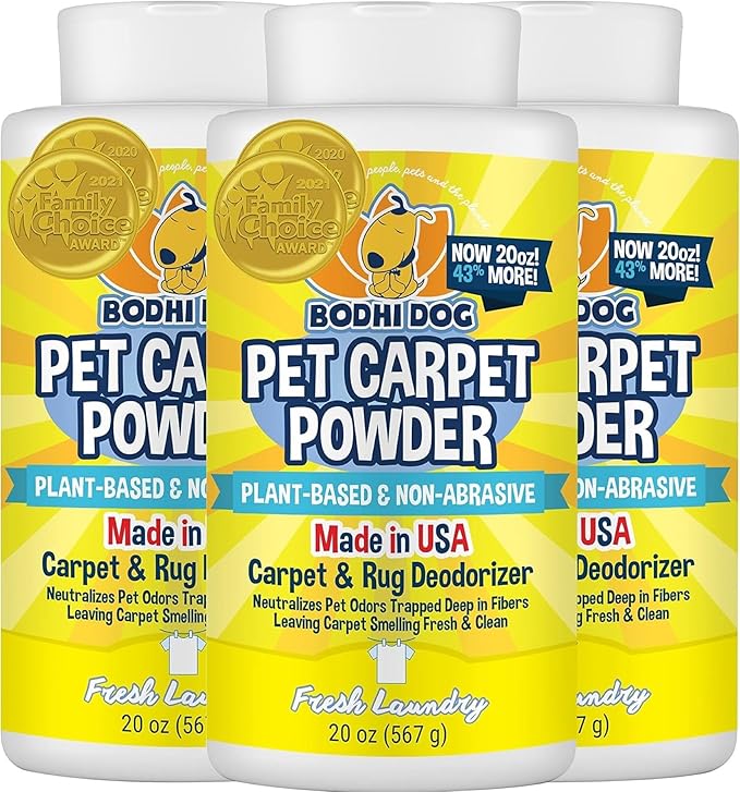 Bodhi Dog Natural Carpet Powder - Dry Pet Smell Eliminator & Urine Odor Remover - Loosens Fur & Dirt - Plant-Based and Biodegradable Room Freshener for Home with Pets - Fresh Laundry (Pack of 3)