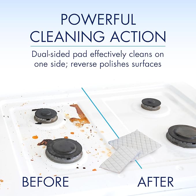 Glisten Cooktop and Kitchen Cleaning Pads for Glass, Gas Ranges, Ovens, Microwaves, and More, Dissolves Grease and Baked on Foods, Lemon Scent, 24 Large Pads or 48 Small Pads