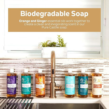 Dr. Jacobs Naturals Orange + Ginger Castile All-In-One Cleaner and Soap, Effective Plant-Based Formula for House Cleaning. Eco-friendly for Home Essentials and the Planet (32 Fl Oz, 2 Pack)
