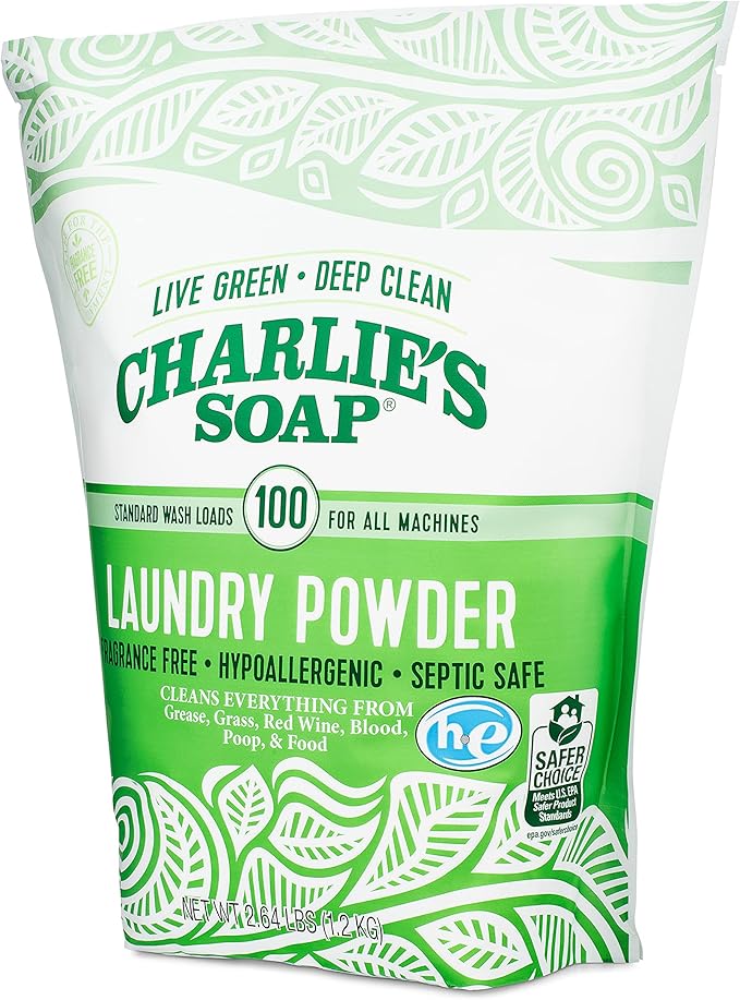 Charlie’s Soap Laundry Powder (100 Loads, 3 Pack) Hypoallergenic Deep Cleaning Washing Powder Detergent – Eco-Friendly, Safe, and Effective