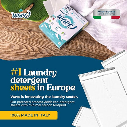 Wave Laundry Detergent Sheets - Scented (32 Loads) - Dissolves Faster & Higher Cleaning Power over competitors - Multi-Purpose Laundry Cleaner - 100% Plastic Free