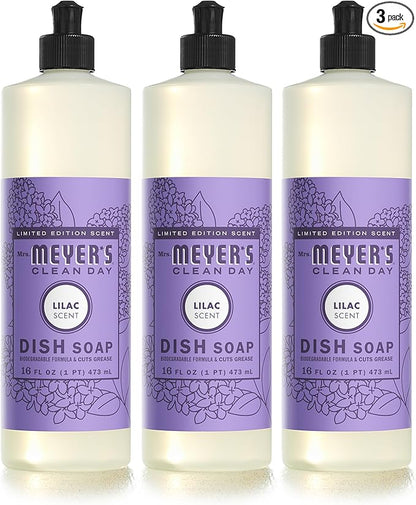 MRS. MEYER'S CLEAN DAY Liquid Dish Soap, Lilac Scent, 16 Ounce Bottle (Pack of 3)