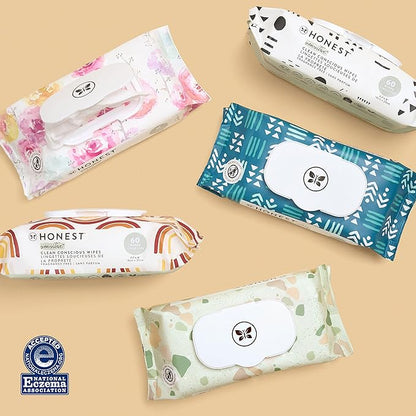 The Honest Company Clean Conscious Multi-Use Wipes | Hypoallergenic + Unscented for Sensitive Skin | Over 99% Water, Compostable, Plant Based, Baby Wipes | Geo Mood, 60 Count