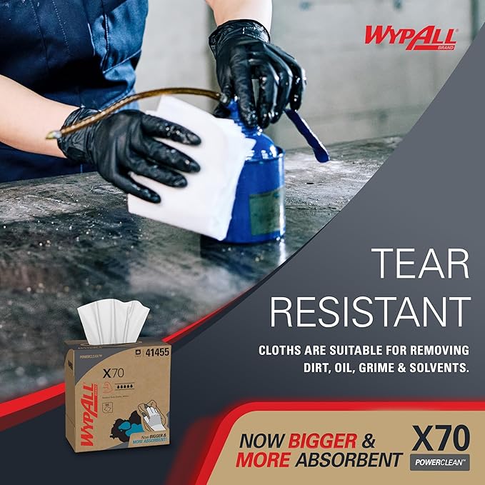 WypAll PowerClean X70 Cloths Medium Duty Wipes (41455), Pop-Up Box, Long Lasting Towels, White (10 Packs of 96 Sheets,960 Sheet Total)
