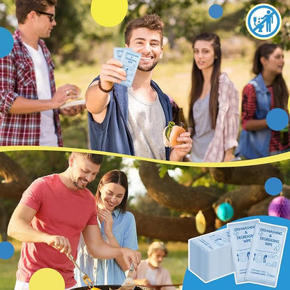 Tondiamo 150 Pcs Individually Wrapped Dish Cleaning Wipes Disposable Portable Travel Dish Soap Wipes with Lemon Scent for Kitchen Outdoor Camping Traveling Quick Clean