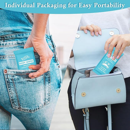 300 Pcs Ultra Thick Soft Large Body Wipes Individually Wrapped(7.87" x 9.45"),Shower Wipes for Adults Bathing No Rinse,Personal Cleansing Wipes for Travel Gym,Bulk Deodorant for Homeless(Blue)